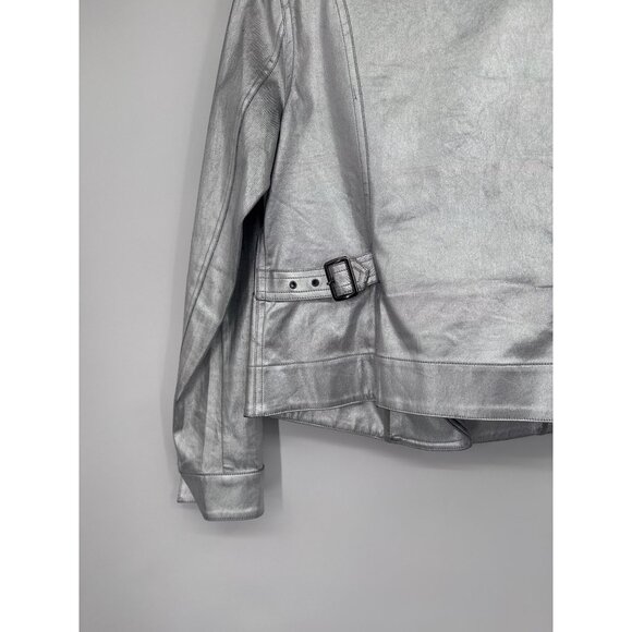 S.I.L.K. Metallic Silver Moto Jacket Women’s size Medium faux leather - Picture 5 of 10